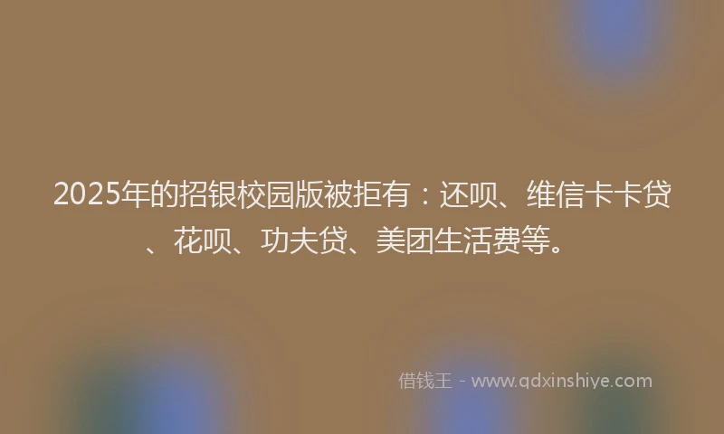 2025年的招银校园版被拒有：还呗、维信卡卡贷、花呗、功夫贷、美团生活费等。