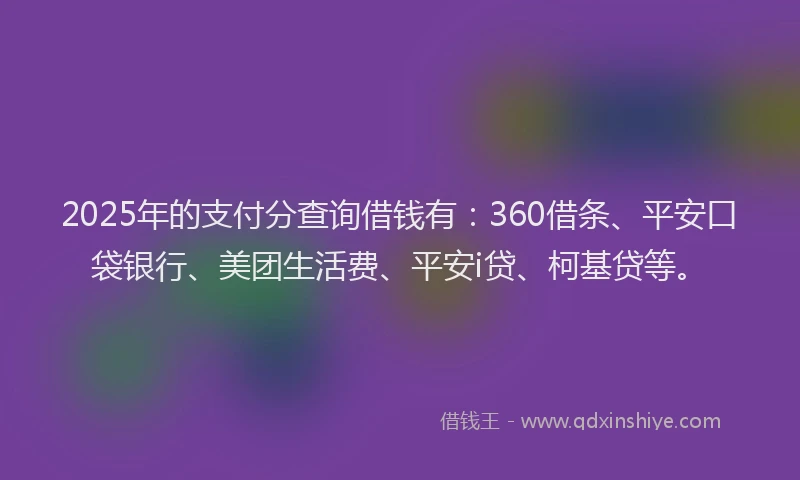 2025年的支付分查询借钱有：360借条、平安口袋银行、美团生活费、平安i贷、柯基贷等。