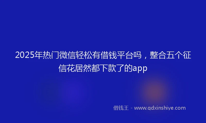 2025年热门微信轻松有借钱平台吗，整合五个征信花居然都下款了的app