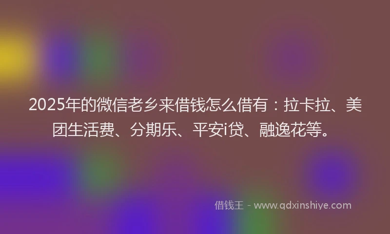 2025年的微信老乡来借钱怎么借有：拉卡拉、美团生活费、分期乐、平安i贷、融逸花等。