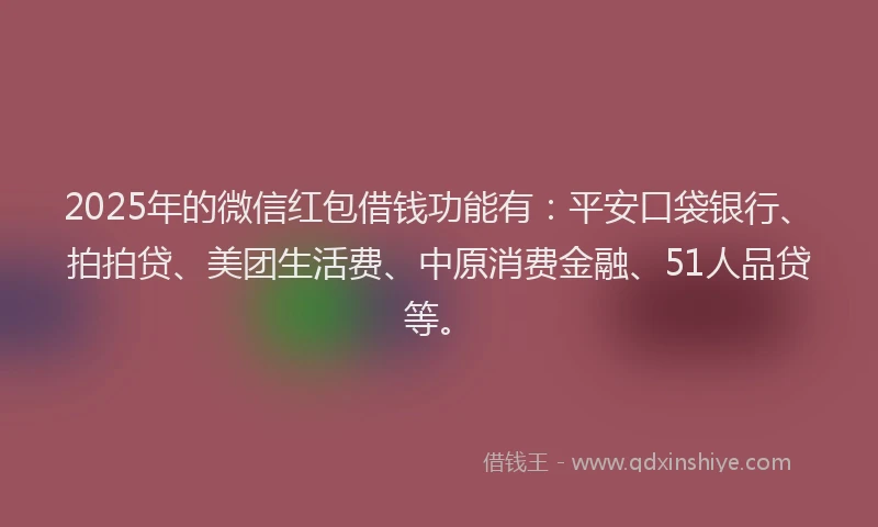 2025年的微信红包借钱功能有：平安口袋银行、拍拍贷、美团生活费、中原消费金融、51人品贷等。
