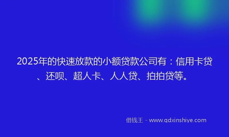 2025年的快速放款的小额贷款公司有：信用卡贷、还呗、超人卡、人人贷、拍拍贷等。