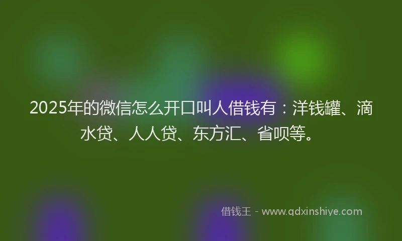 2025年的微信怎么开口叫人借钱有：洋钱罐、滴水贷、人人贷、东方汇、省呗等。