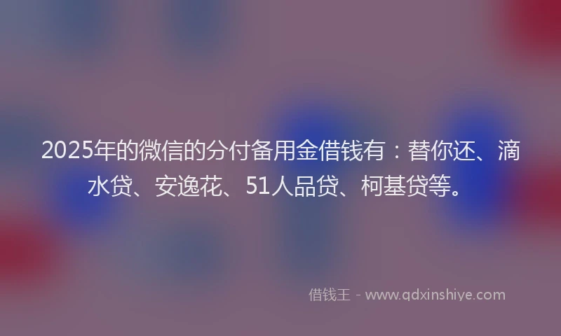 2025年的微信的分付备用金借钱有：替你还、滴水贷、安逸花、51人品贷、柯基贷等。
