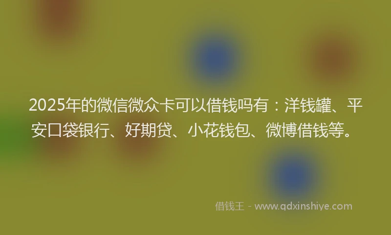2025年的微信微众卡可以借钱吗有：洋钱罐、平安口袋银行、好期贷、小花钱包、微博借钱等。