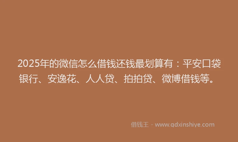 2025年的微信怎么借钱还钱最划算有：平安口袋银行、安逸花、人人贷、拍拍贷、微博借钱等。