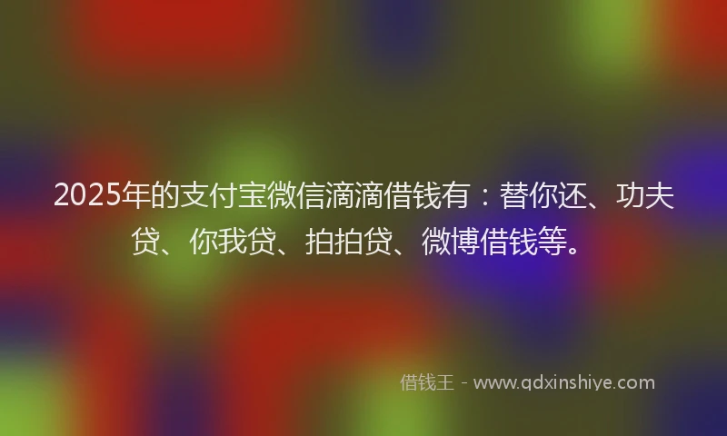 2025年的支付宝微信滴滴借钱有：替你还、功夫贷、你我贷、拍拍贷、微博借钱等。