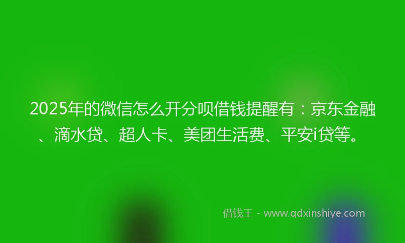 2025年的微信怎么开分呗借钱提醒有：京东金融、滴水贷、超人卡、美团生活费、平安i贷等。