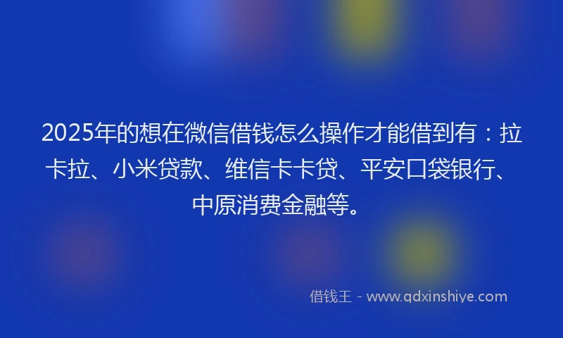 2025年的想在微信借钱怎么操作才能借到有：拉卡拉、小米贷款、维信卡卡贷、平安口袋银行、中原消费金融等。