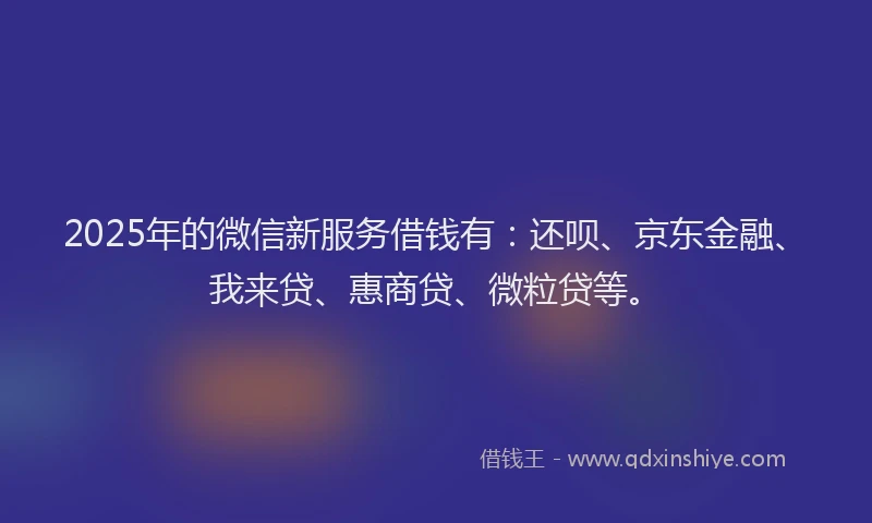 2025年的微信新服务借钱有：还呗、京东金融、我来贷、惠商贷、微粒贷等。