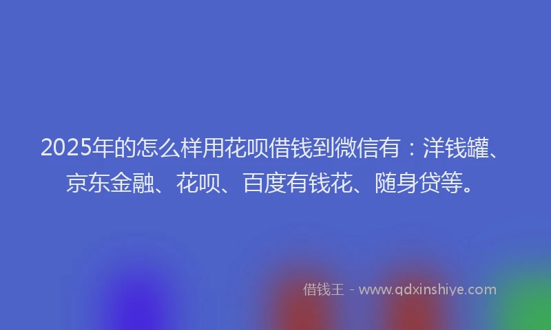 2025年的怎么样用花呗借钱到微信有：洋钱罐、京东金融、花呗、百度有钱花、随身贷等。