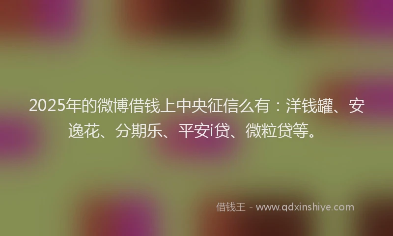 2025年的微博借钱上中央征信么有：洋钱罐、安逸花、分期乐、平安i贷、微粒贷等。