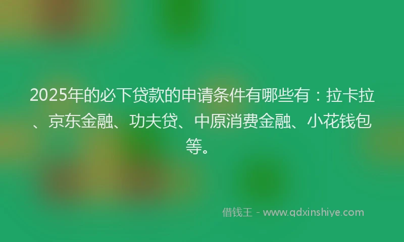2025年的必下贷款的申请条件有哪些有：拉卡拉、京东金融、功夫贷、中原消费金融、小花钱包等。