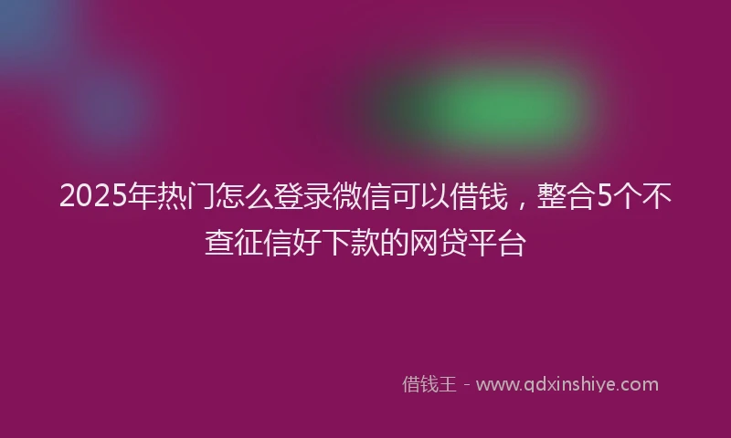 2025年热门怎么登录微信可以借钱，整合5个不查征信好下款的网贷平台