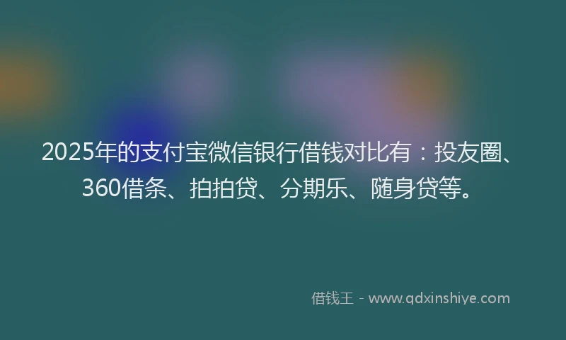 2025年的支付宝微信银行借钱对比有：投友圈、360借条、拍拍贷、分期乐、随身贷等。