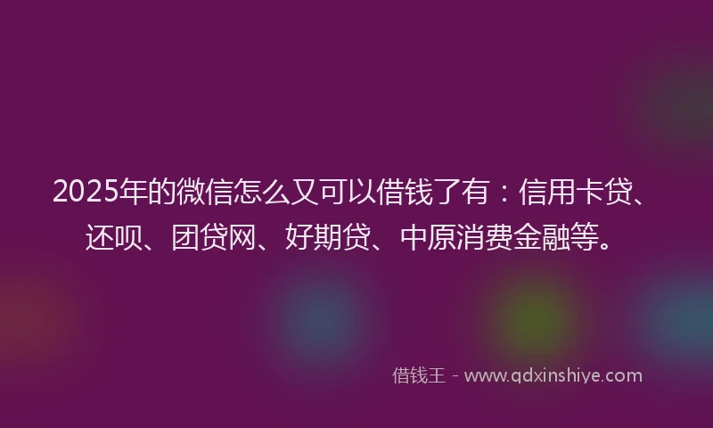 2025年的微信怎么又可以借钱了有：信用卡贷、还呗、团贷网、好期贷、中原消费金融等。