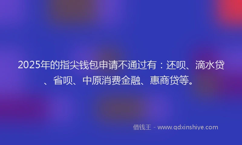 2025年的指尖钱包申请不通过有：还呗、滴水贷、省呗、中原消费金融、惠商贷等。