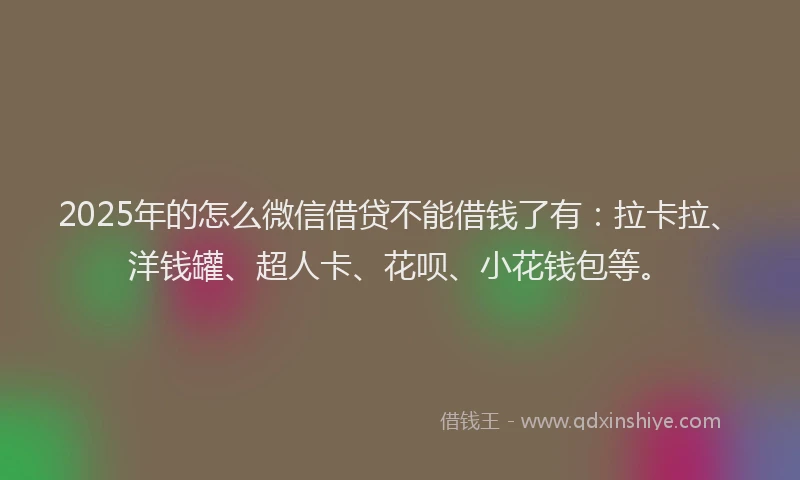 2025年的怎么微信借贷不能借钱了有：拉卡拉、洋钱罐、超人卡、花呗、小花钱包等。