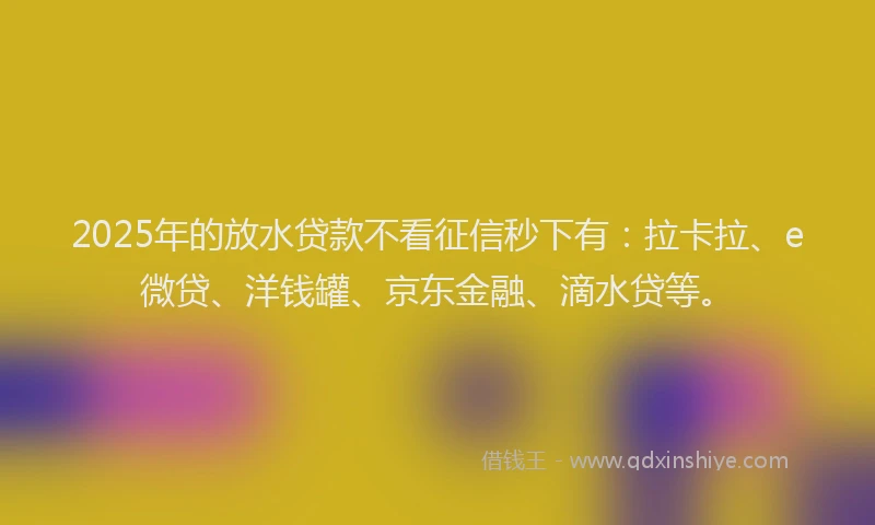 2025年的放水贷款不看征信秒下有：拉卡拉、e微贷、洋钱罐、京东金融、滴水贷等。