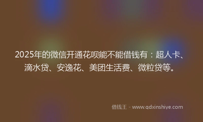 2025年的微信开通花呗能不能借钱有：超人卡、滴水贷、安逸花、美团生活费、微粒贷等。