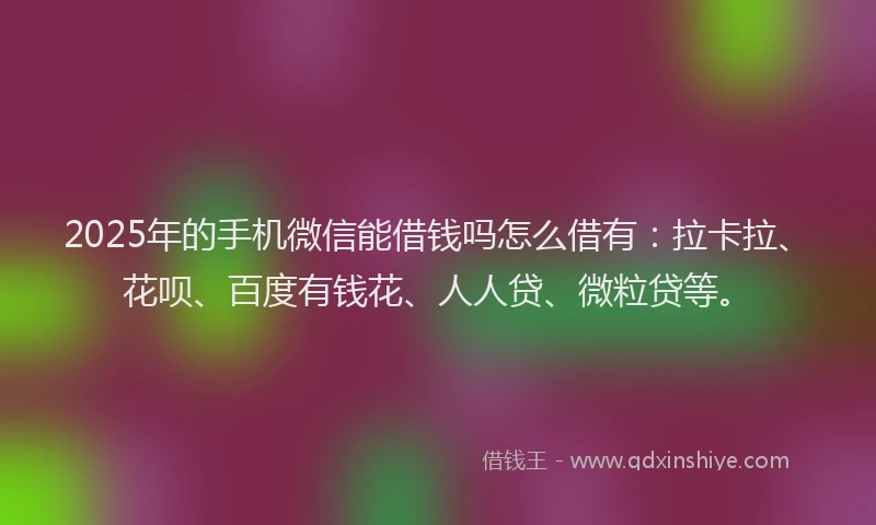 2025年的手机微信能借钱吗怎么借有：拉卡拉、花呗、百度有钱花、人人贷、微粒贷等。