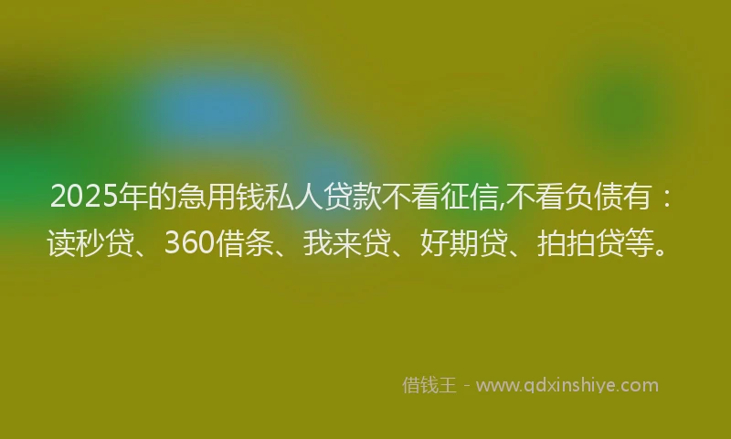 2025年的急用钱私人贷款不看征信,不看负债有：读秒贷、360借条、我来贷、好期贷、拍拍贷等。