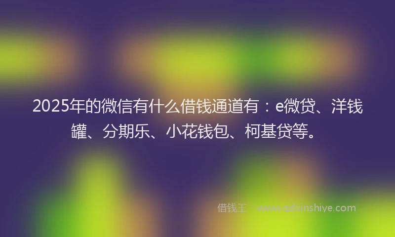2025年的微信有什么借钱通道有：e微贷、洋钱罐、分期乐、小花钱包、柯基贷等。
