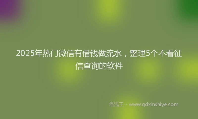 2025年热门微信有借钱做流水，整理5个不看征信查询的软件