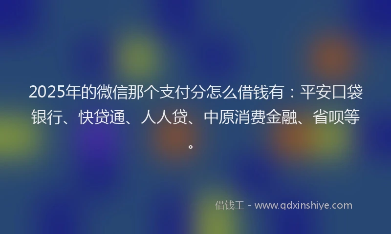 2025年的微信那个支付分怎么借钱有：平安口袋银行、快贷通、人人贷、中原消费金融、省呗等。