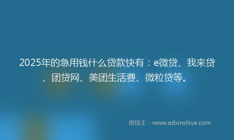 2025年的急用钱什么贷款快有：e微贷、我来贷、团贷网、美团生活费、微粒贷等。