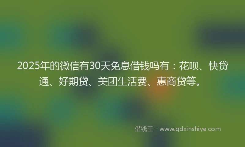 2025年的微信有30天免息借钱吗有：花呗、快贷通、好期贷、美团生活费、惠商贷等。