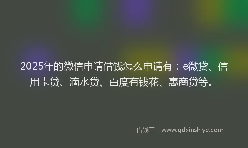 2025年的微信申请借钱怎么申请有：e微贷、信用卡贷、滴水贷、百度有钱花、惠商贷等。
