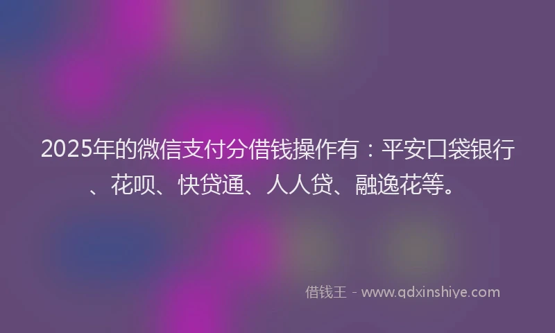2025年的微信支付分借钱操作有：平安口袋银行、花呗、快贷通、人人贷、融逸花等。