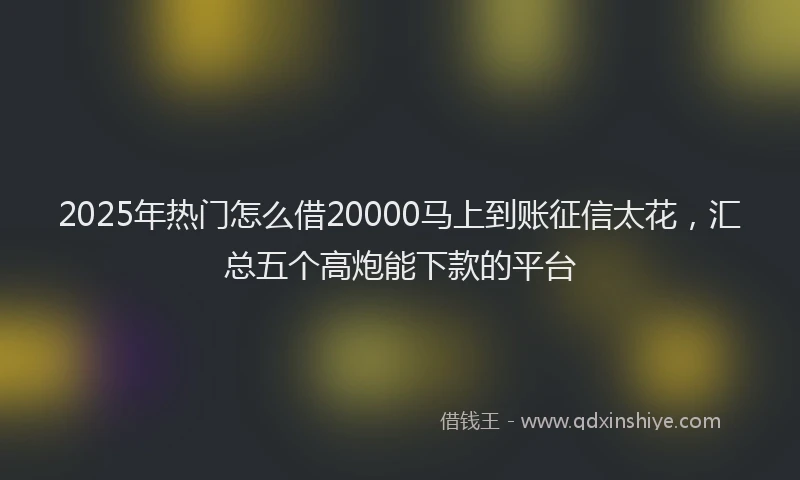 2025年热门怎么借20000马上到账征信太花，汇总五个高炮能下款的平台