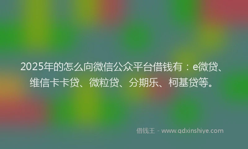 2025年的怎么向微信公众平台借钱有：e微贷、维信卡卡贷、微粒贷、分期乐、柯基贷等。