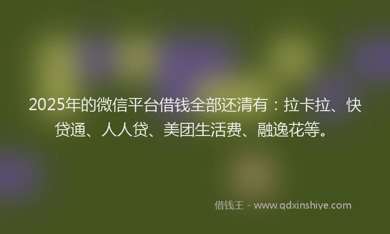 2025年的微信平台借钱全部还清有：拉卡拉、快贷通、人人贷、美团生活费、融逸花等。