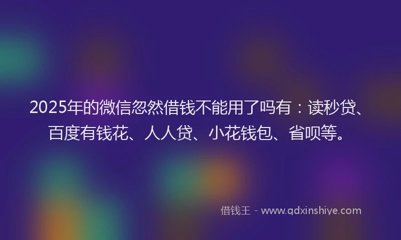 2025年的微信忽然借钱不能用了吗有：读秒贷、百度有钱花、人人贷、小花钱包、省呗等。