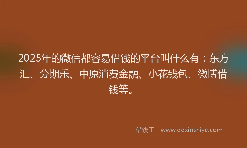 2025年的微信都容易借钱的平台叫什么有：东方汇、分期乐、中原消费金融、小花钱包、微博借钱等。