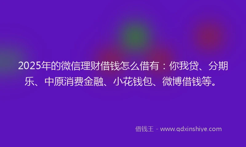 2025年的微信理财借钱怎么借有：你我贷、分期乐、中原消费金融、小花钱包、微博借钱等。