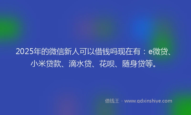 2025年的微信新人可以借钱吗现在有：e微贷、小米贷款、滴水贷、花呗、随身贷等。