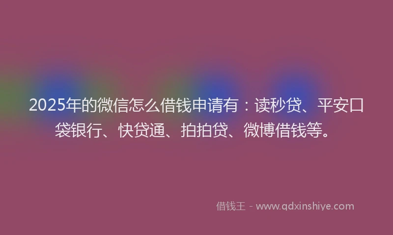 2025年的微信怎么借钱申请有：读秒贷、平安口袋银行、快贷通、拍拍贷、微博借钱等。