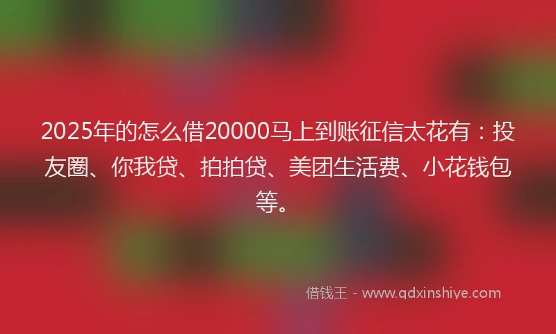2025年的怎么借20000马上到账征信太花有：投友圈、你我贷、拍拍贷、美团生活费、小花钱包等。