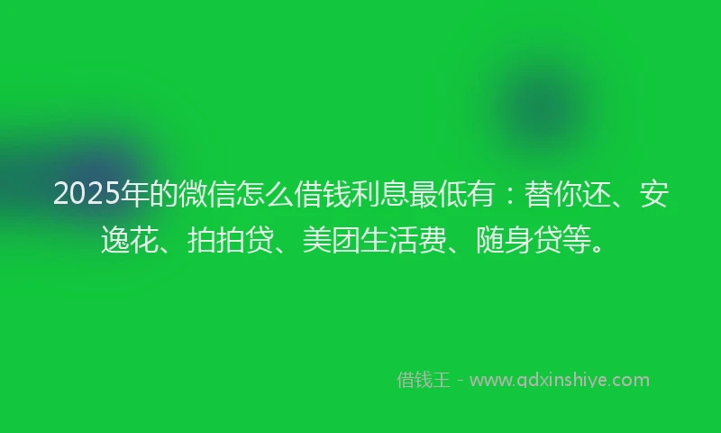 2025年的微信怎么借钱利息最低有：替你还、安逸花、拍拍贷、美团生活费、随身贷等。