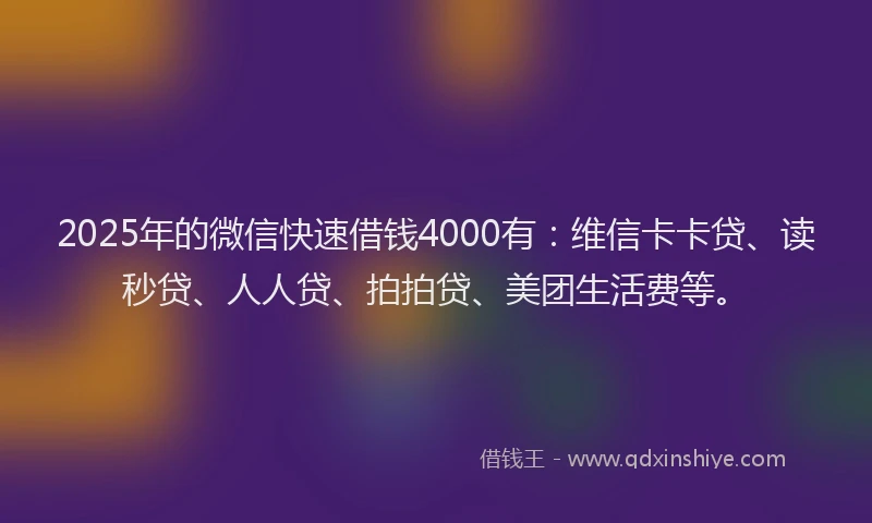 2025年的微信快速借钱4000有：维信卡卡贷、读秒贷、人人贷、拍拍贷、美团生活费等。