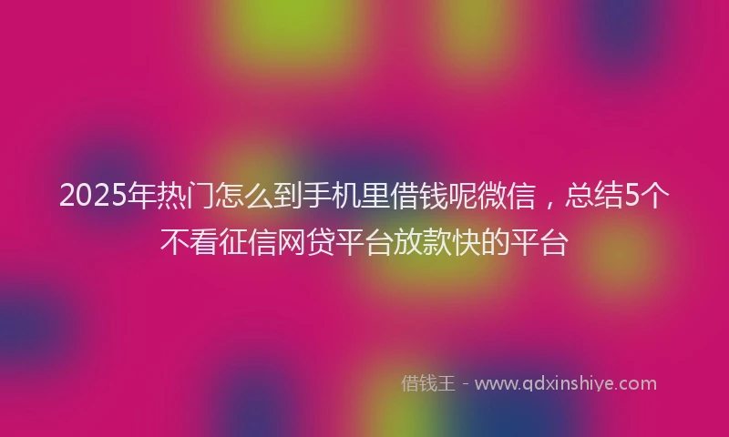 2025年热门怎么到手机里借钱呢微信，总结5个不看征信网贷平台放款快的平台