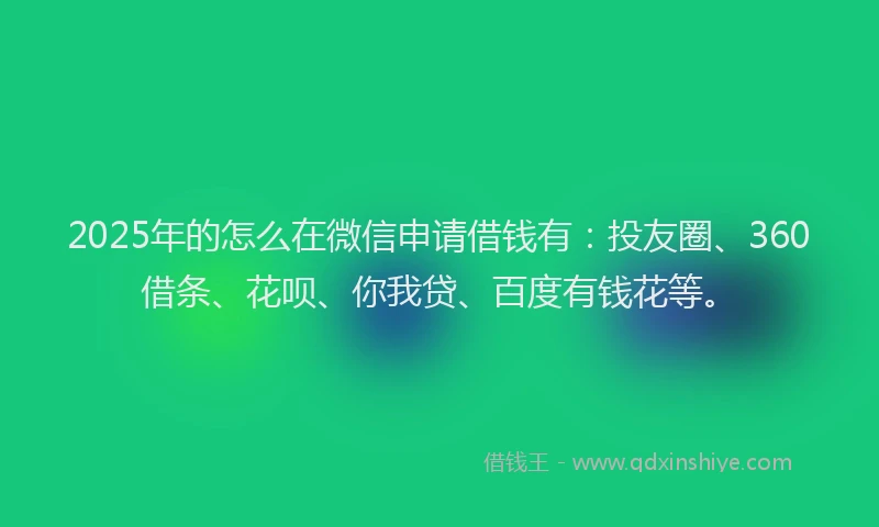 2025年的怎么在微信申请借钱有：投友圈、360借条、花呗、你我贷、百度有钱花等。