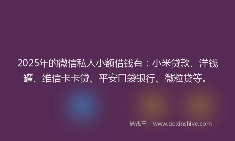 2025年的微信私人小额借钱有：小米贷款、洋钱罐、维信卡卡贷、平安口袋银行、微粒贷等。