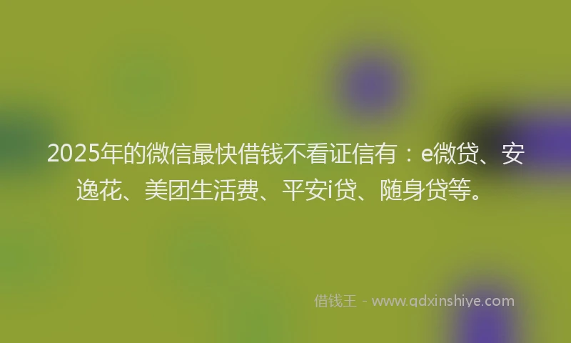 2025年的微信最快借钱不看证信有：e微贷、安逸花、美团生活费、平安i贷、随身贷等。