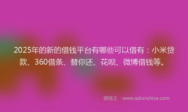 2025年的新的借钱平台有哪些可以借有：小米贷款、360借条、替你还、花呗、微博借钱等。