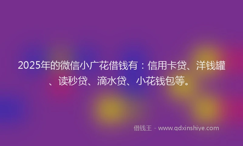 2025年的微信小广花借钱有：信用卡贷、洋钱罐、读秒贷、滴水贷、小花钱包等。